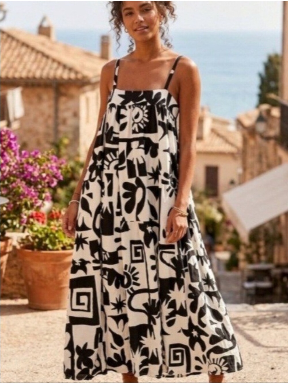ABEL THE LABEL Anthropologie Geographic Celestial Print Flowy Maxi Dress XS